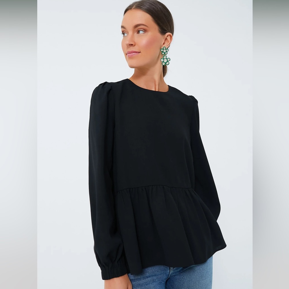 NWT POMANDER PLACE Black Carlota Peplum Blouse | S
